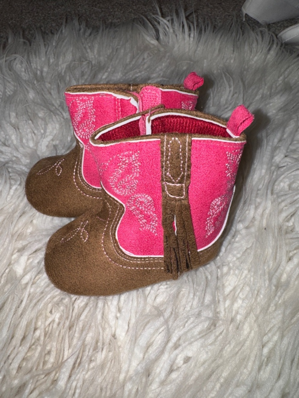 Rising Star Pink and Brown Baby Western Booties with Fringe